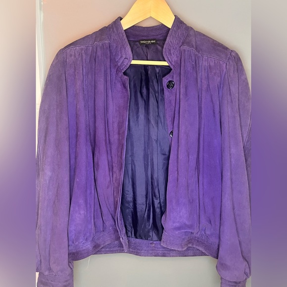 Vintage Yves St Laurent purple suede bomber jacket. Side 6 - Picture 7 of 7